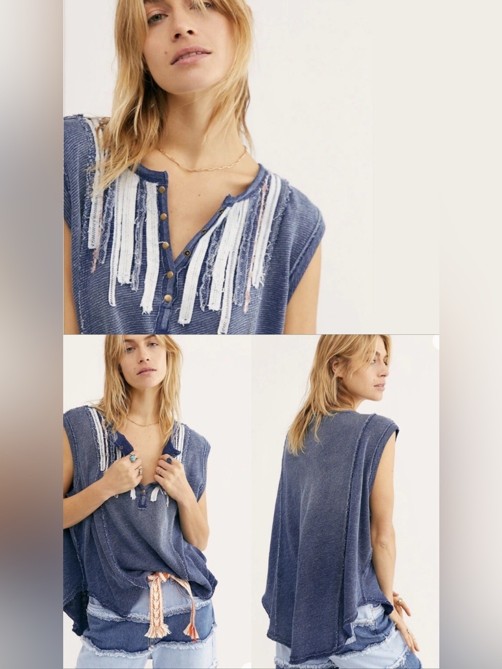 LIKE NEW Free People Oversized Harvey Muscle Tank- Indigo Combo